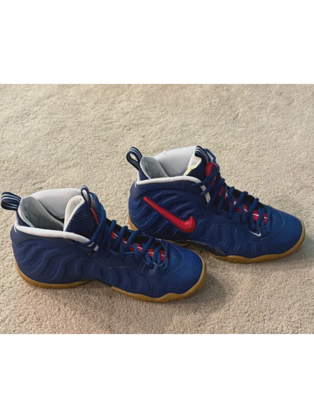 Nike Air Foamposite Pro Blue Void University Red 644792-405 Boys Size 7Y